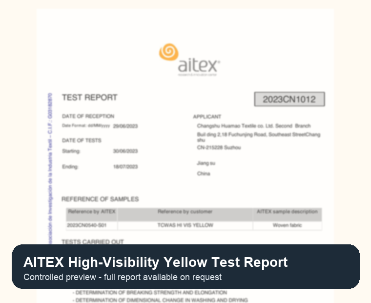 AITEX high-visibility yellow fabric test report preview